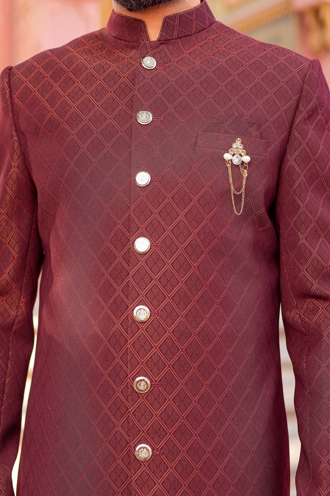 Burgundy Brocade Silk Indo-Western Suit