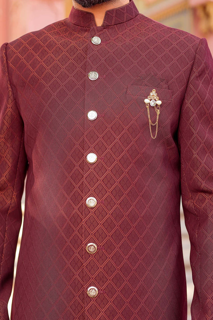 Burgundy Brocade Silk Indo-Western Suit