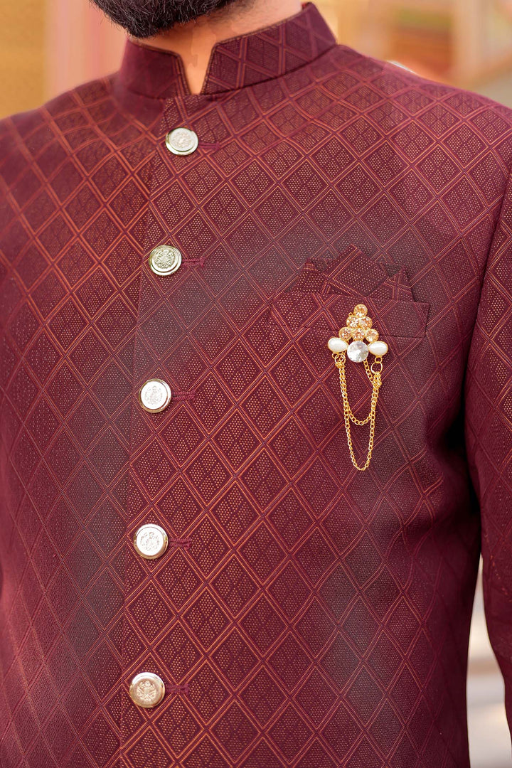 Burgundy Brocade Silk Indo-Western Suit