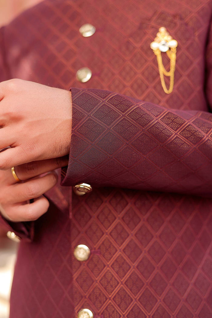 Burgundy Brocade Silk Indo-Western Suit