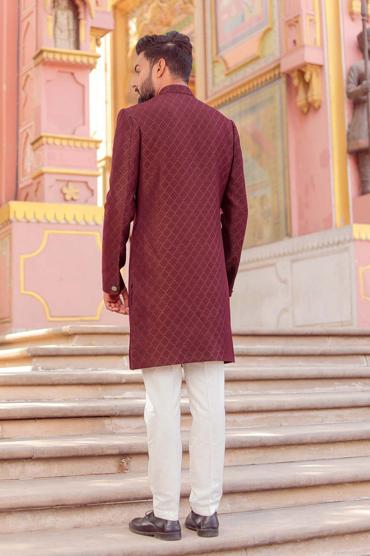 Burgundy Brocade Silk Indo-Western Suit