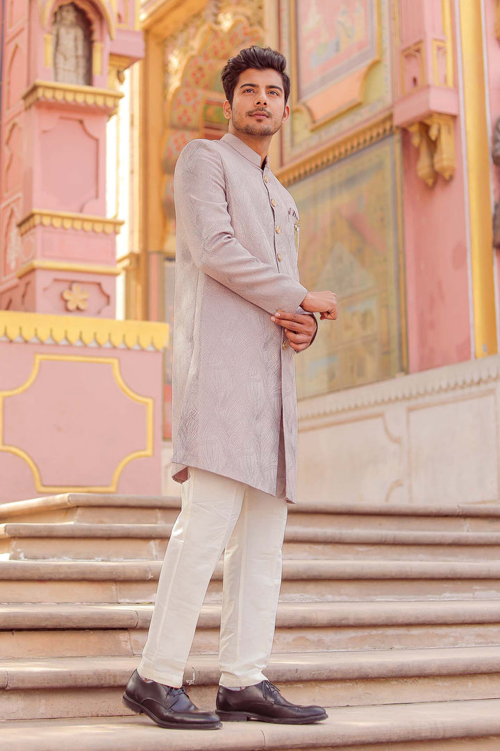 Mauve Brocade Silk Indo-Western Suit