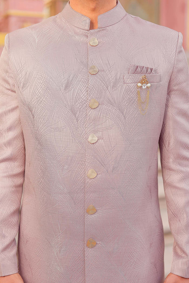 Mauve Brocade Silk Indo-Western Suit