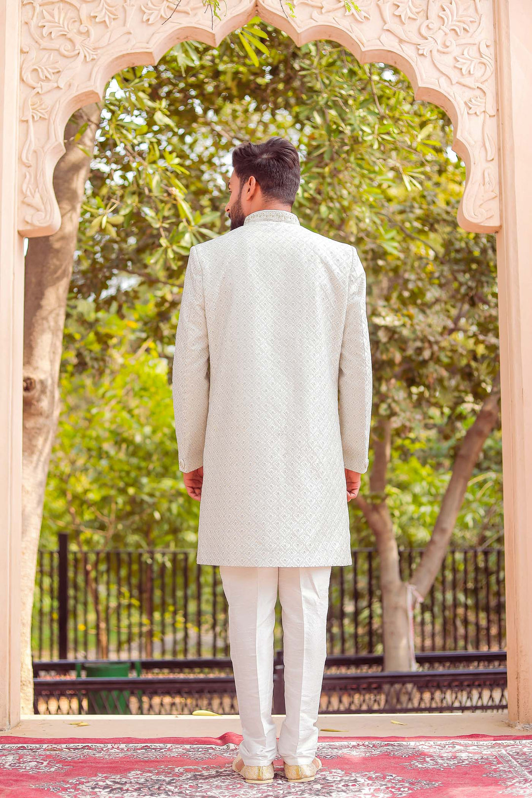Light Blue Lucknowi Silk Indo-western Suit