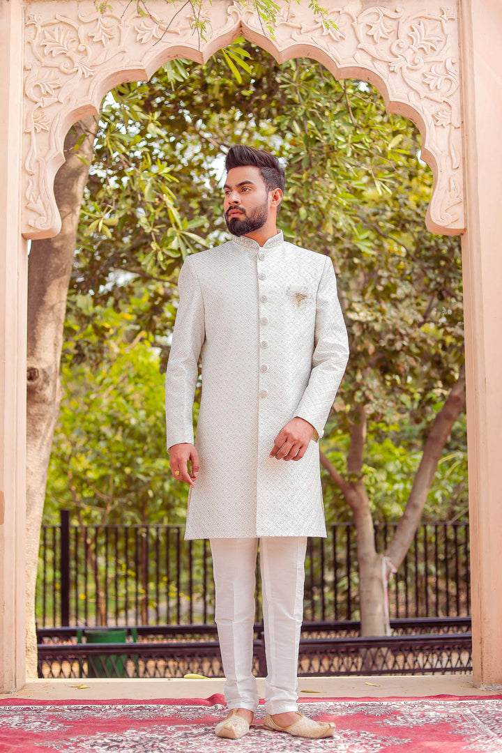 Light Blue Lucknowi Silk Indo-western Suit