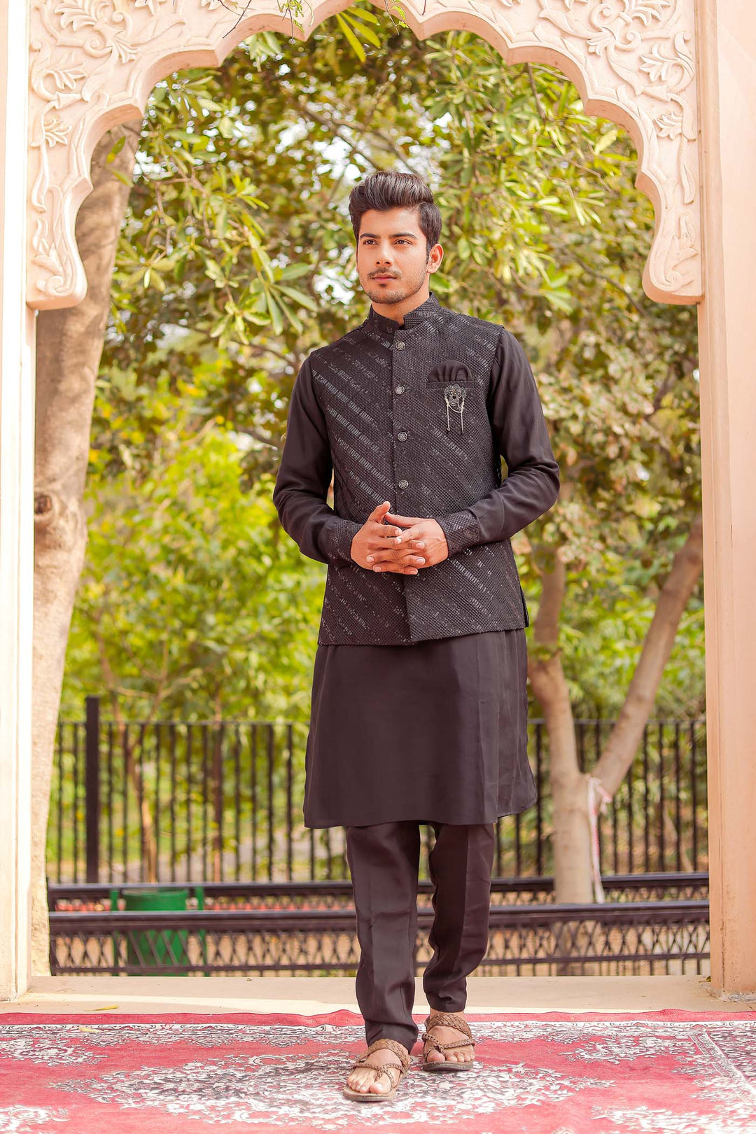 Black Soft Silk Jacket And Kurta Suit