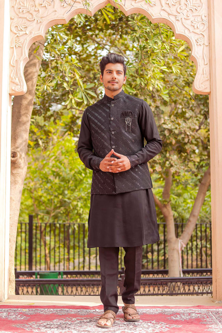 Black Soft Silk Jacket And Kurta Suit