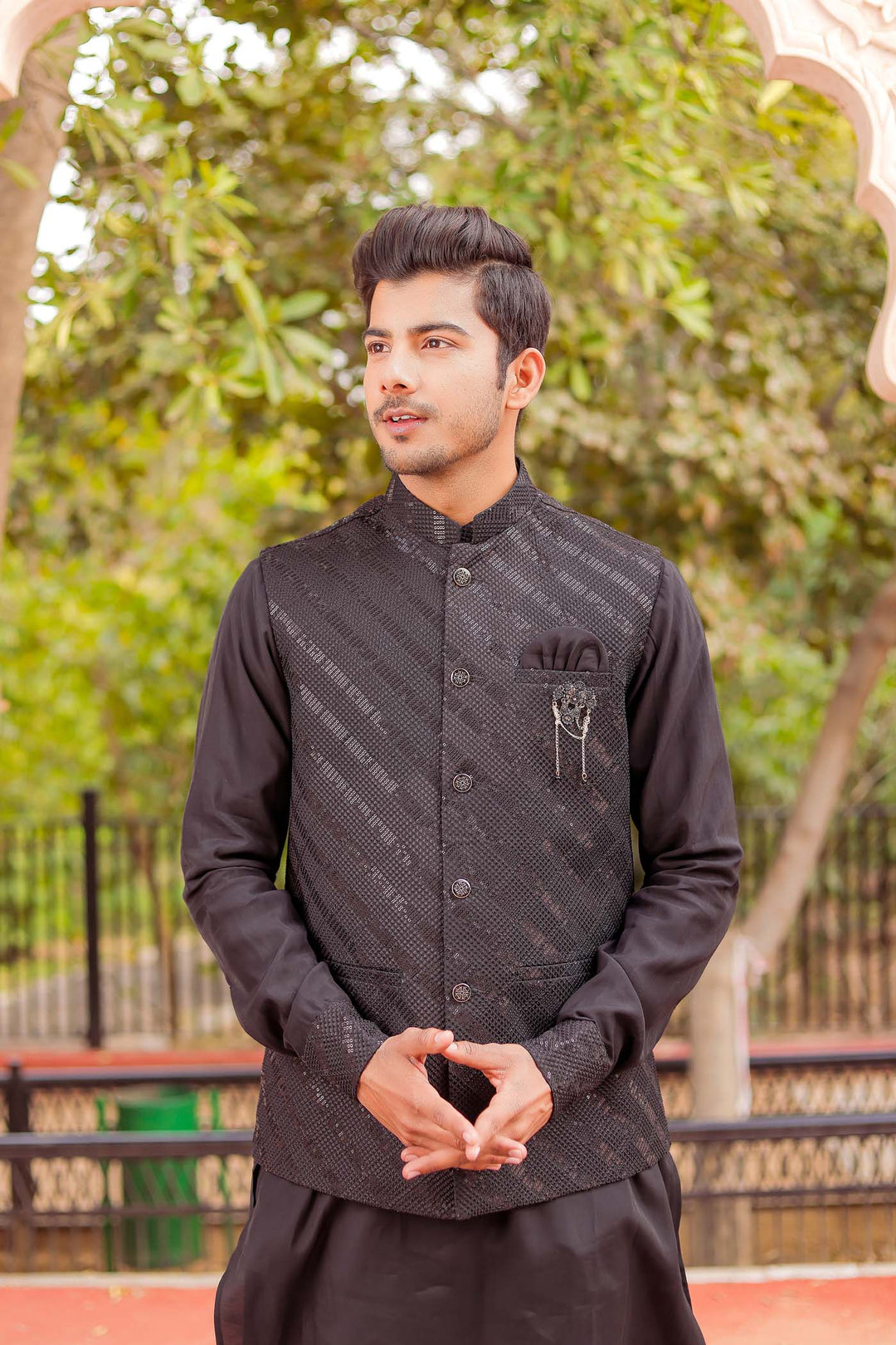 Black Soft Silk Jacket And Kurta Suit