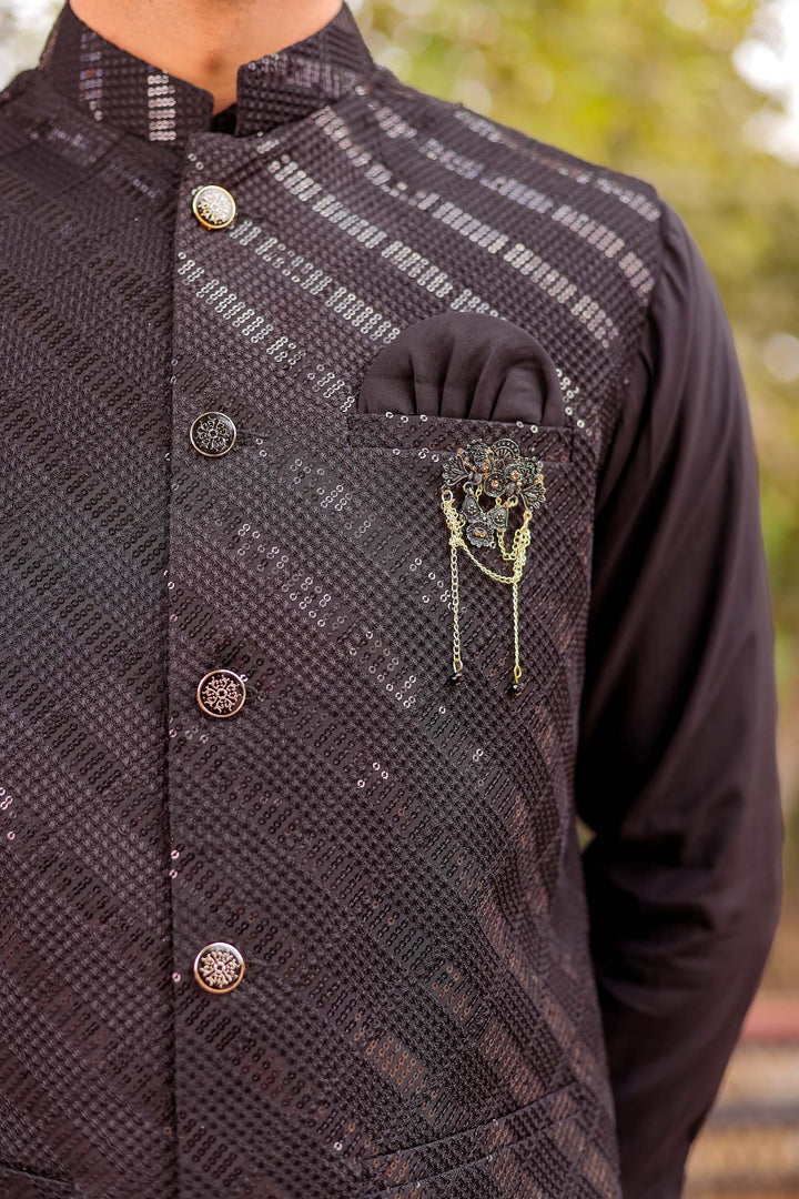 Black Soft Silk Jacket And Kurta Suit