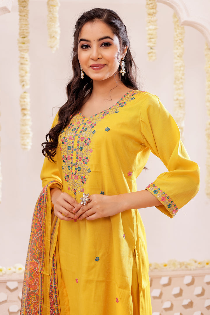 Yellow Soft Silk Straight Cut Kurta Set