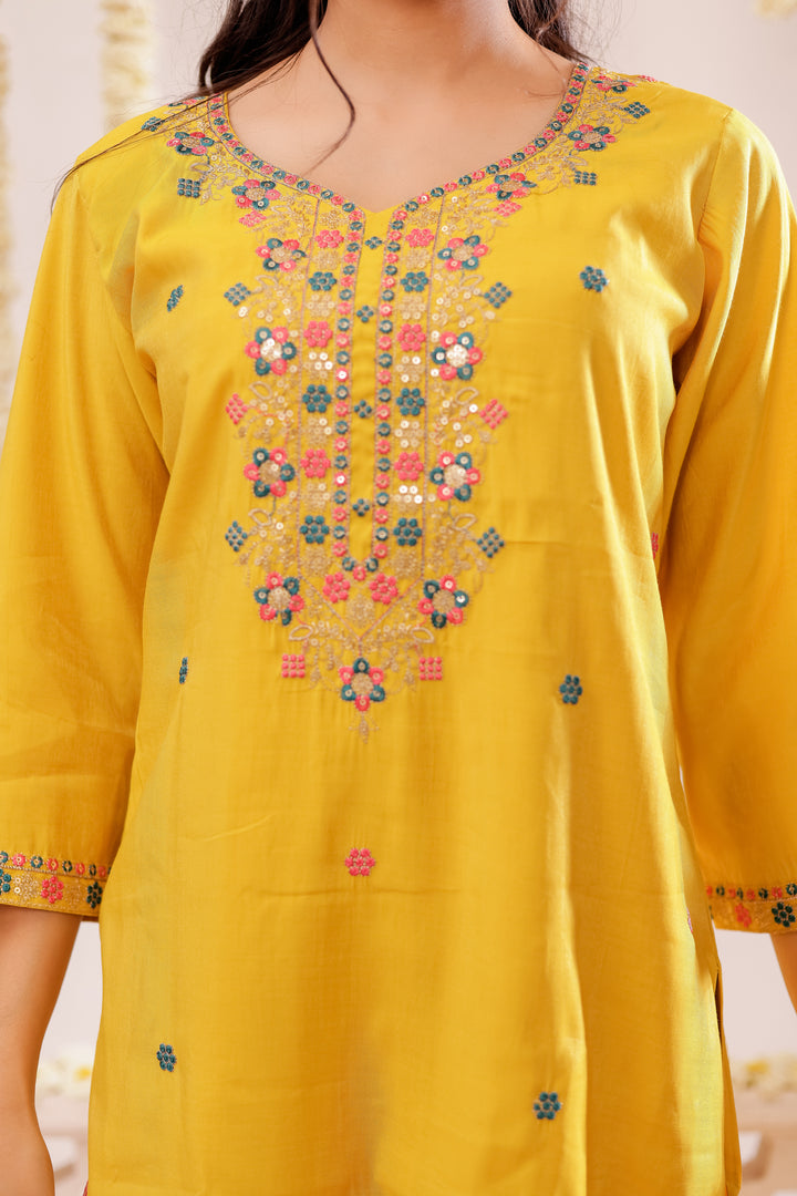 Yellow Soft Silk Straight Cut Kurta Set