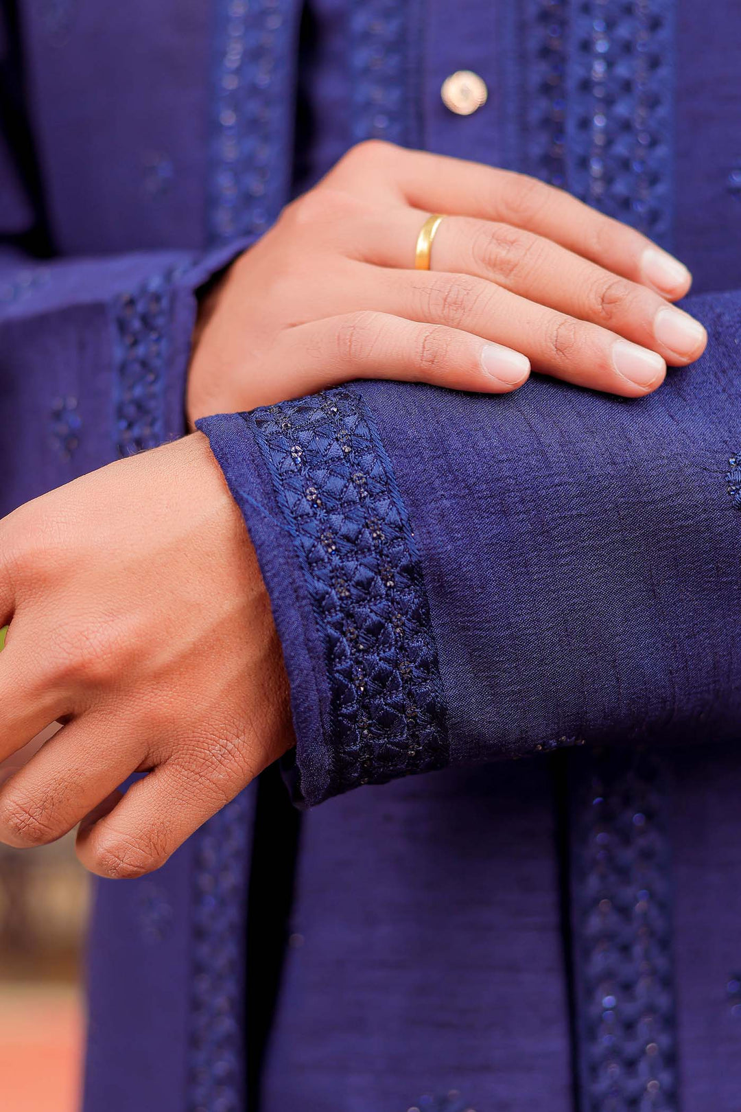 Navy Blue Front Open Jacket With Kurta Suit.