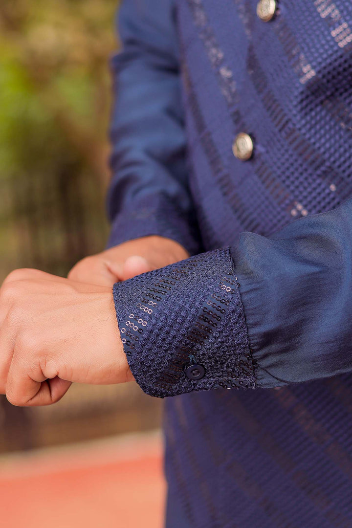Navy Blue Soft Silk Jacket And Kurta Suit
