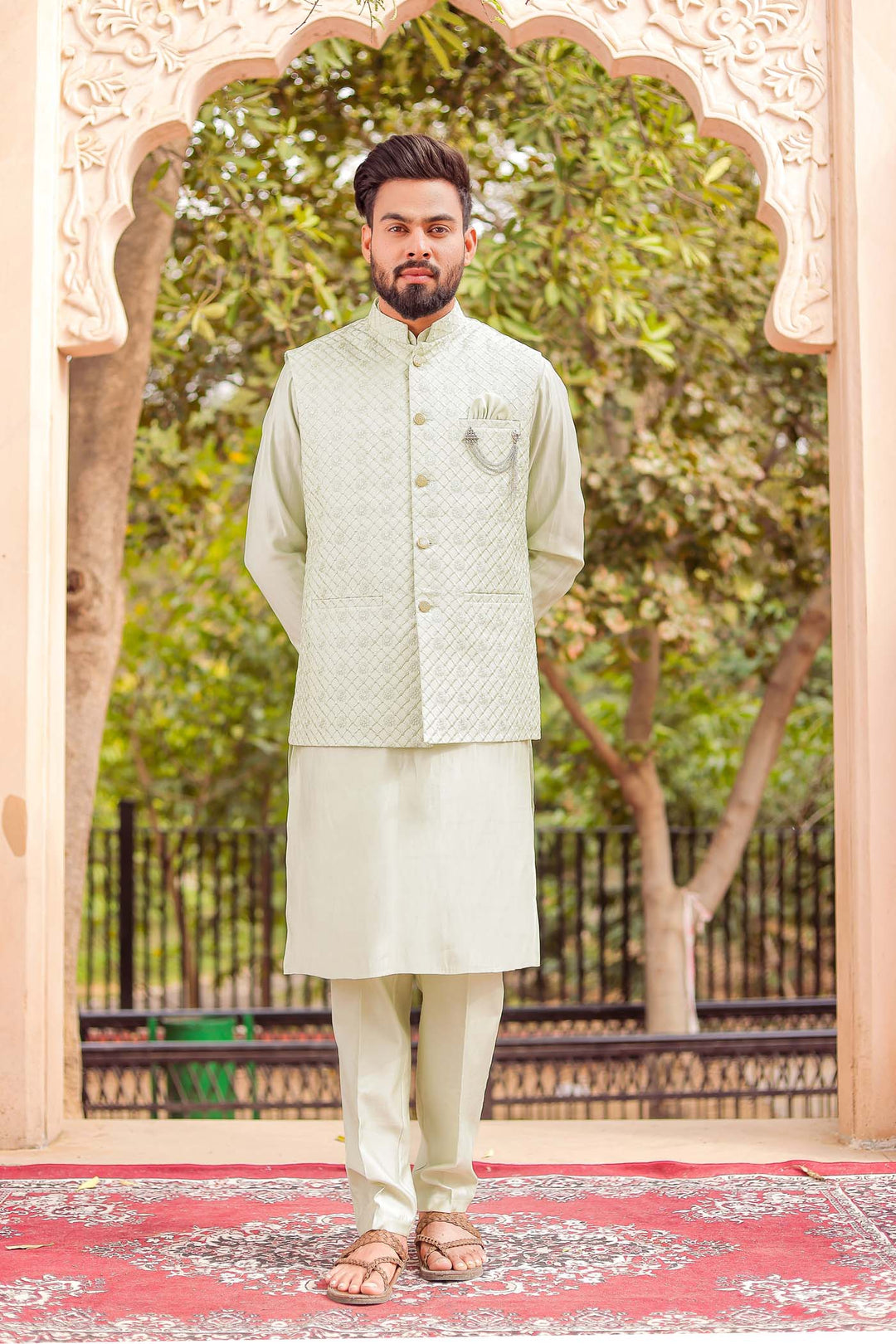 Mint Soft Silk Jacket And Kurta Suit