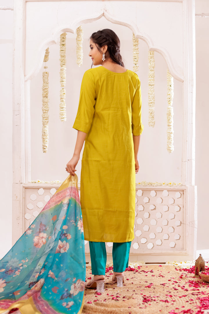 Mustard Soft Silk Straight Cut Kurta Set