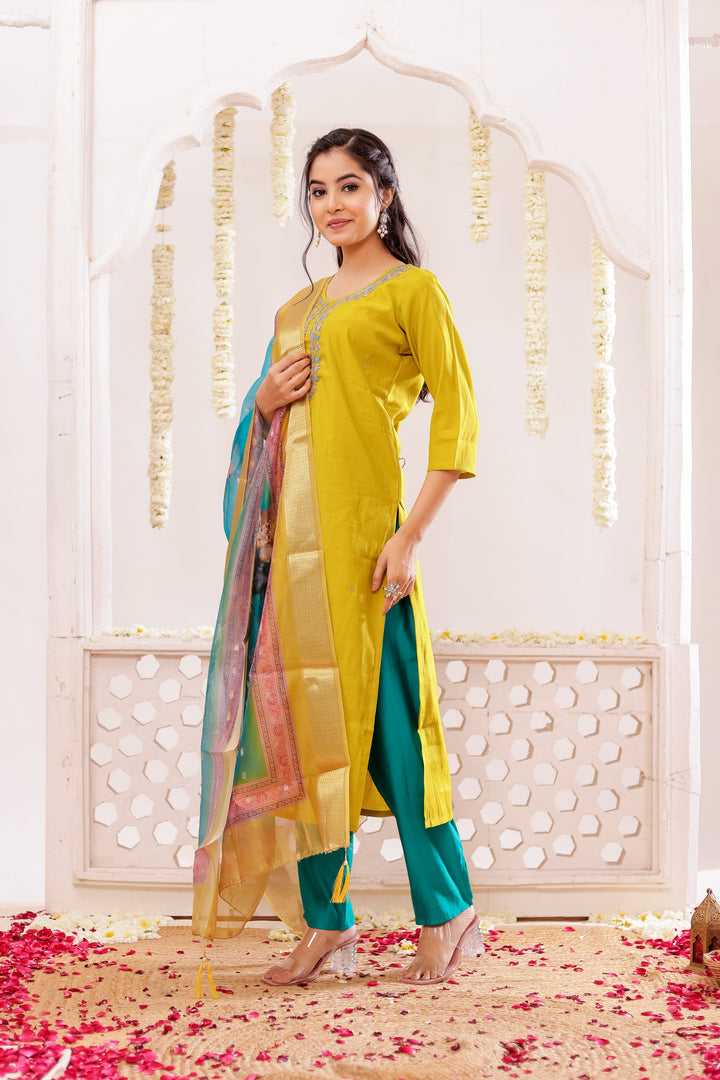 Mustard Soft Silk Straight Cut Kurta Set