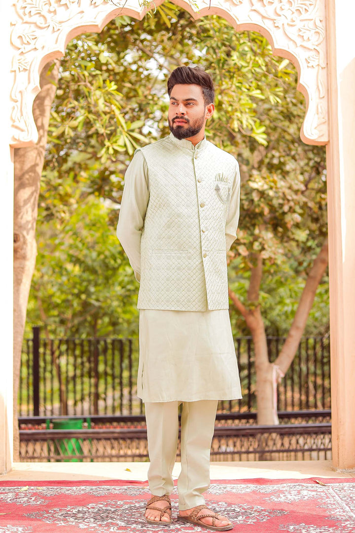 Mint Soft Silk Jacket And Kurta Suit