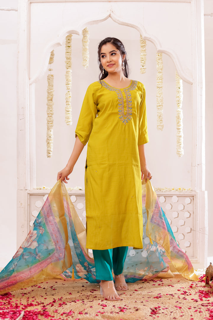 Mustard Soft Silk Straight Cut Kurta Set