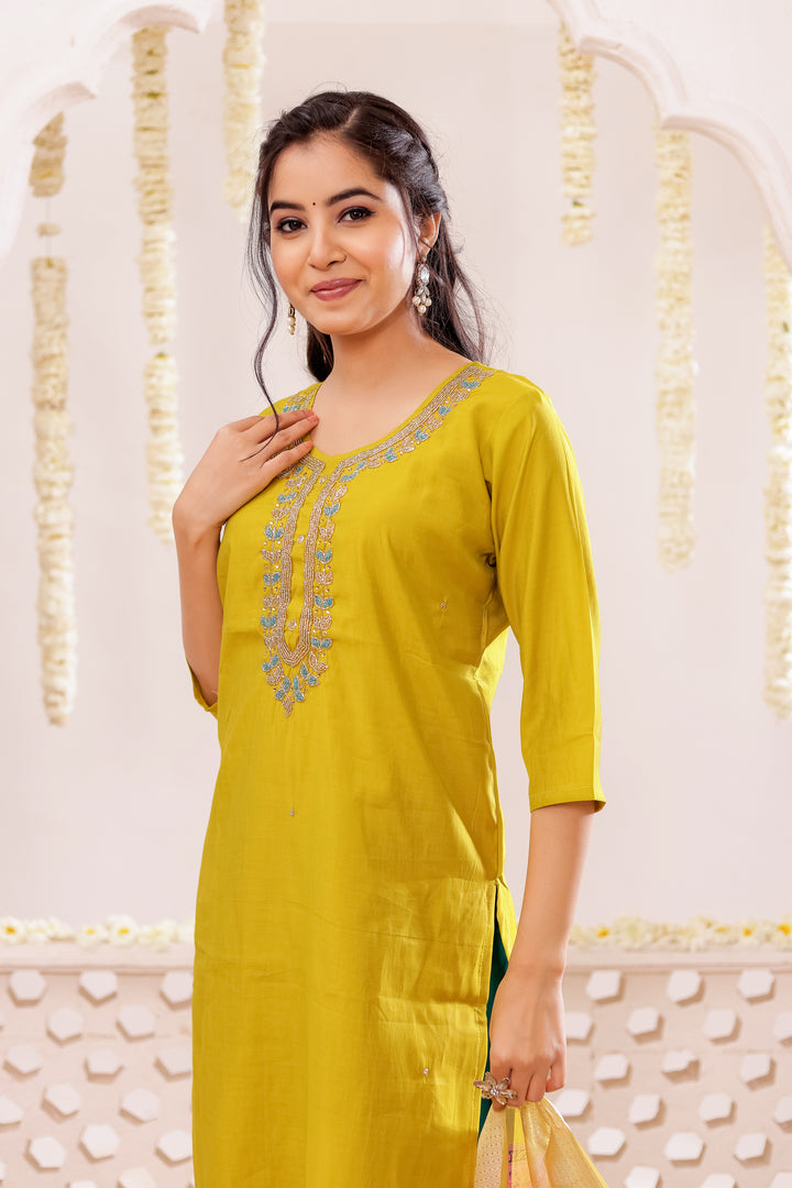 Mustard Soft Silk Straight Cut Kurta Set
