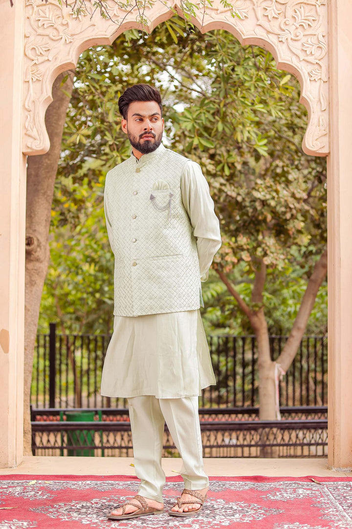 Mint Soft Silk Jacket And Kurta Suit