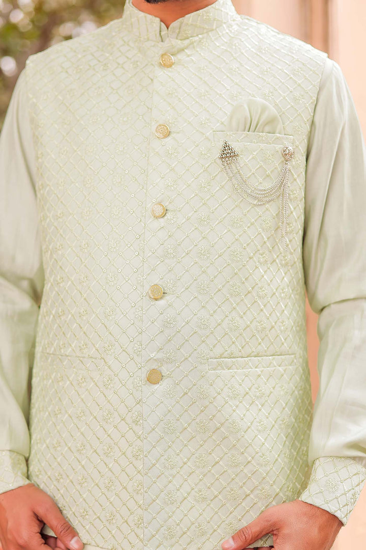 Mint Soft Silk Jacket And Kurta Suit