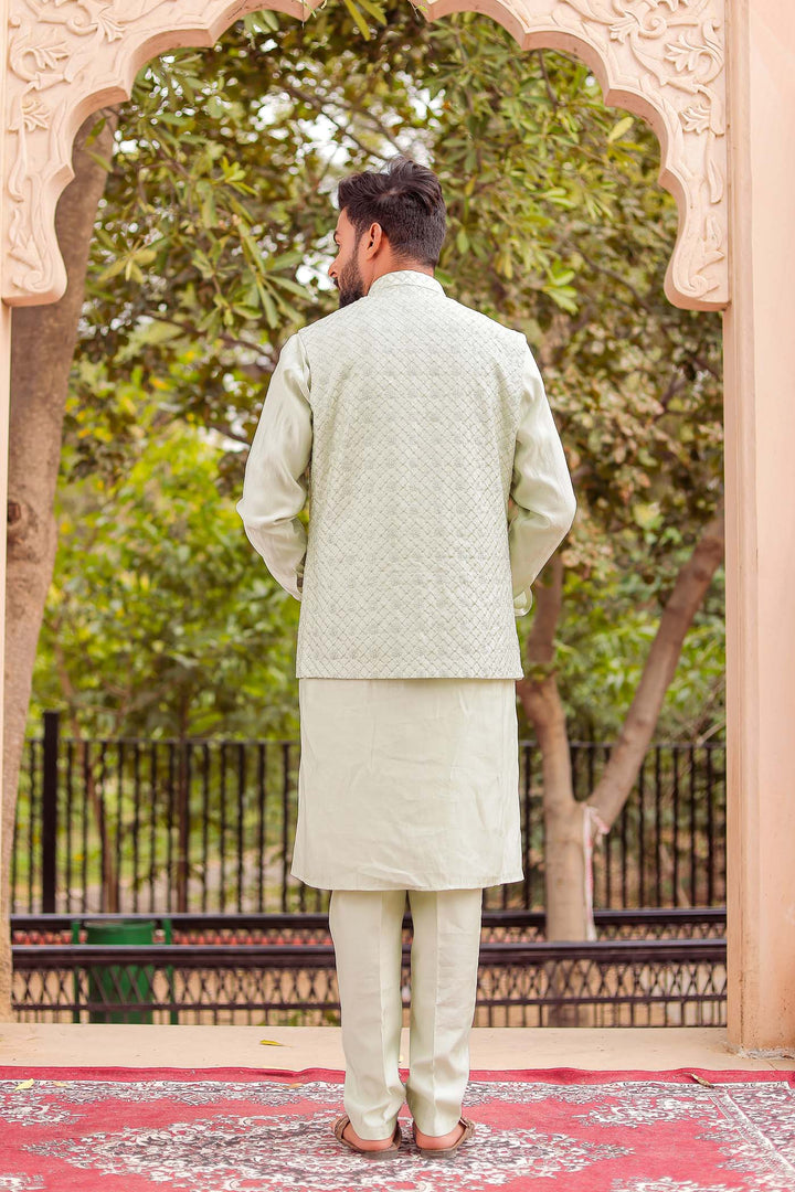 Mint Soft Silk Jacket And Kurta Suit