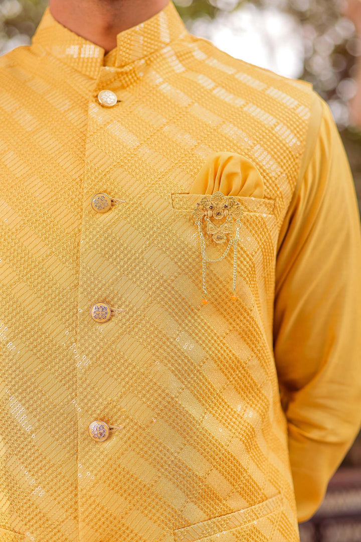 Yellow Soft Silk Jacket And Kurta Suit