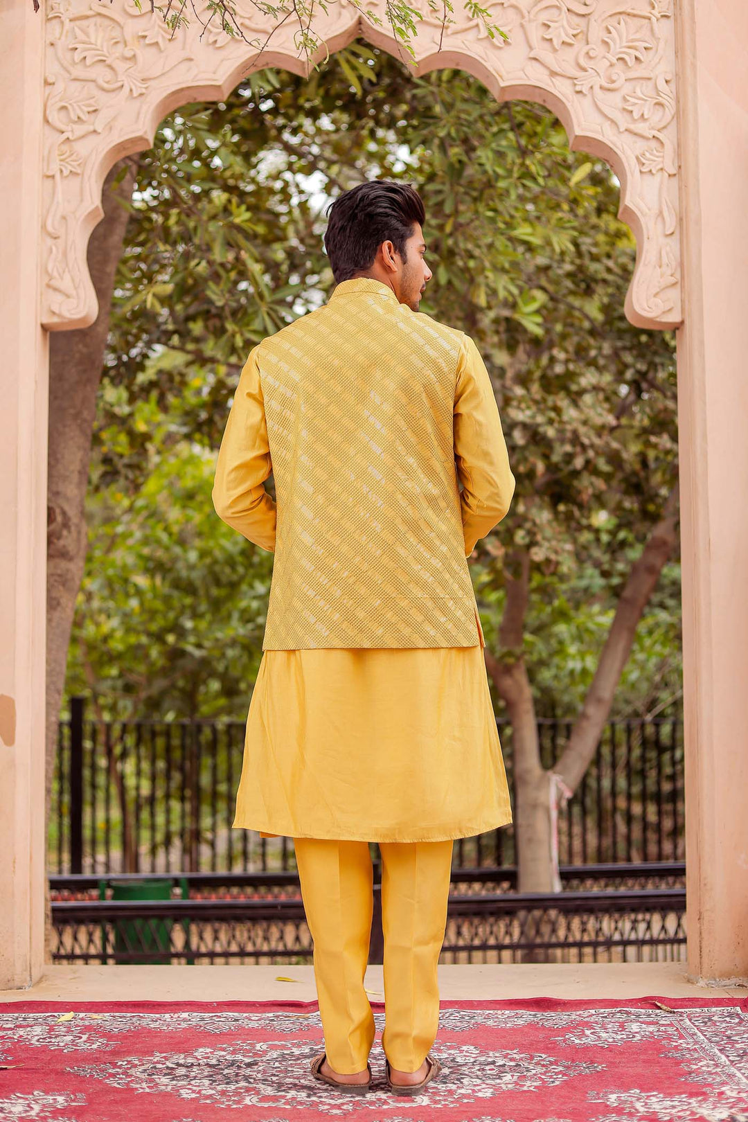 Yellow Soft Silk Jacket And Kurta Suit