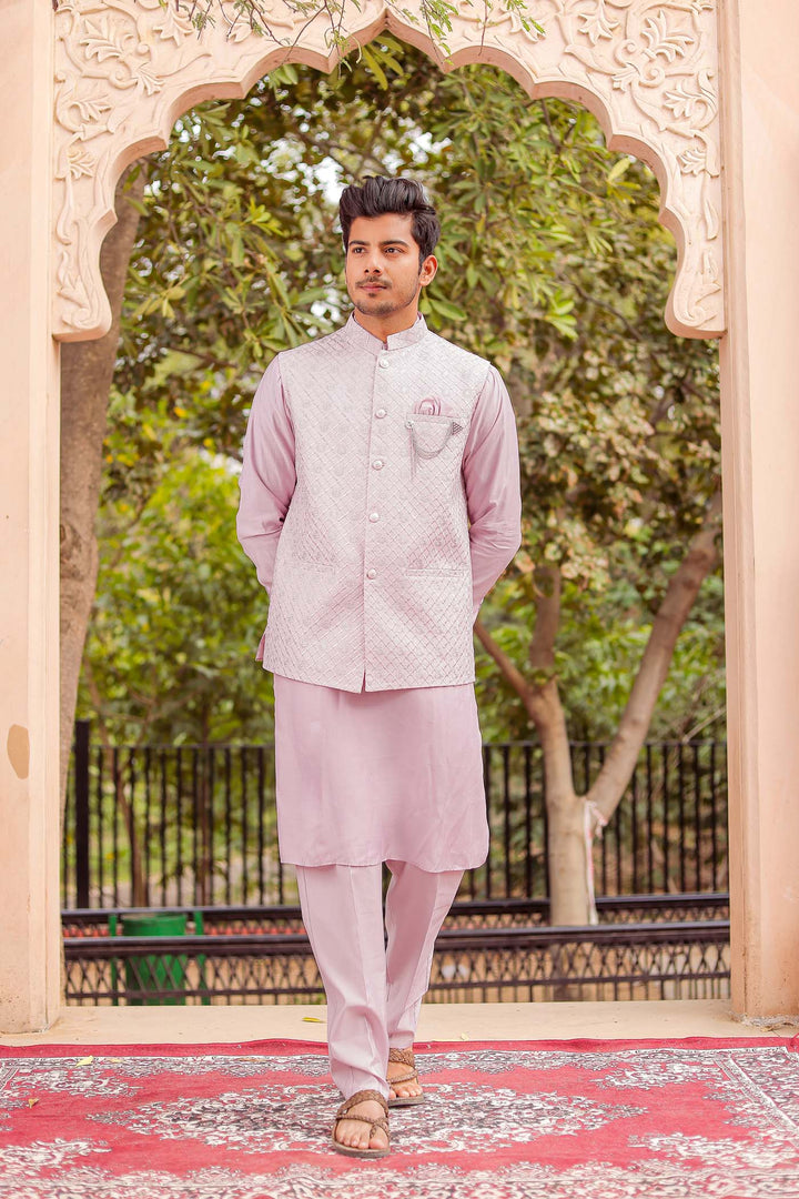 Lilac Soft Silk Jacket And Kurta Suit