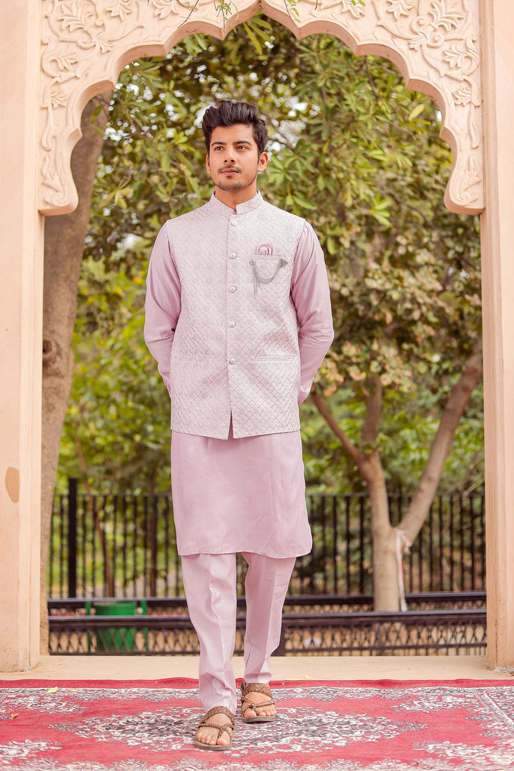 Lilac Soft Silk Jacket And Kurta Suit