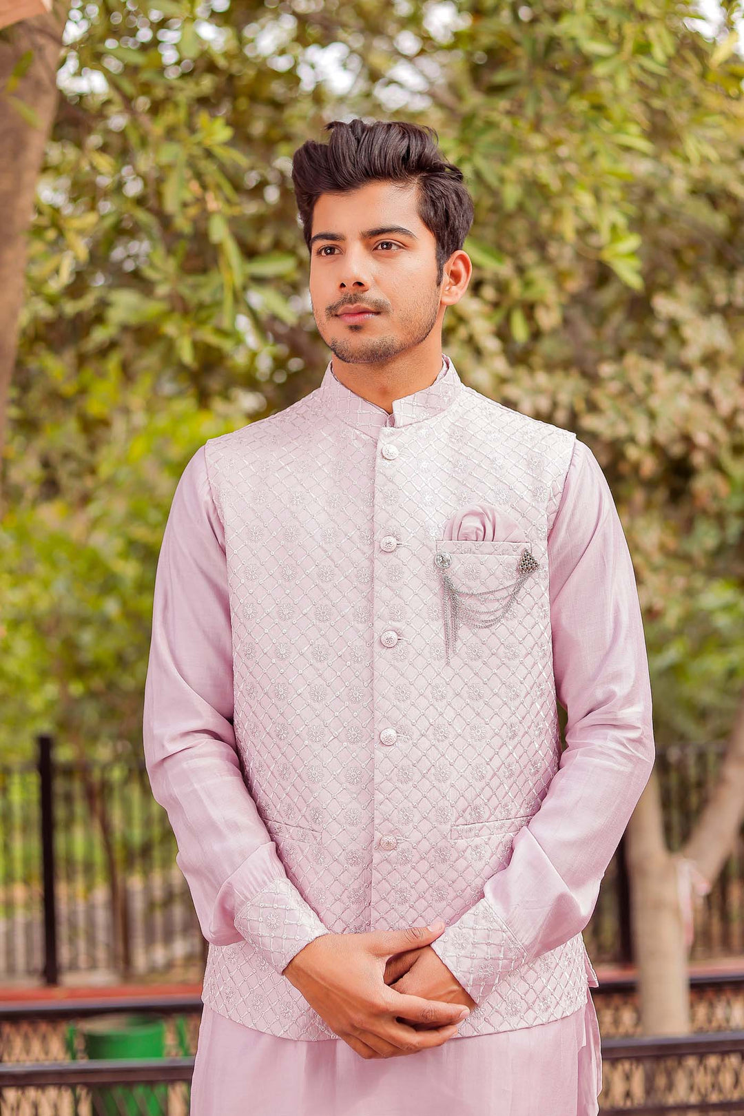 Lilac Soft Silk Jacket And Kurta Suit