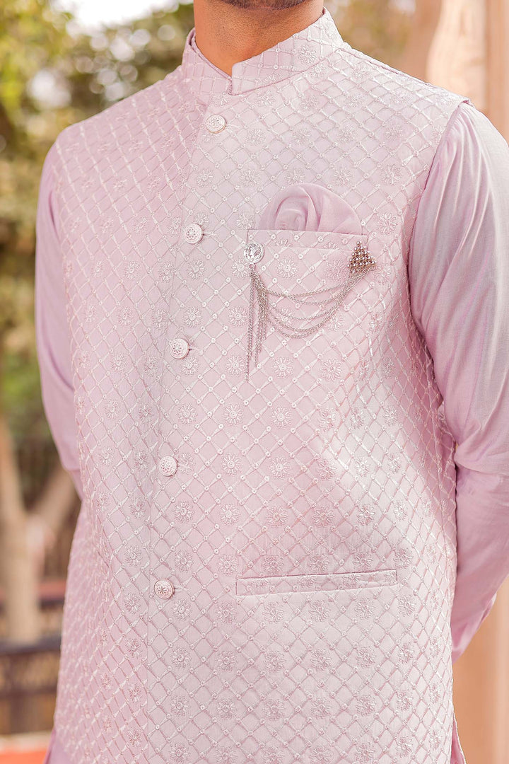 Lilac Soft Silk Jacket And Kurta Suit