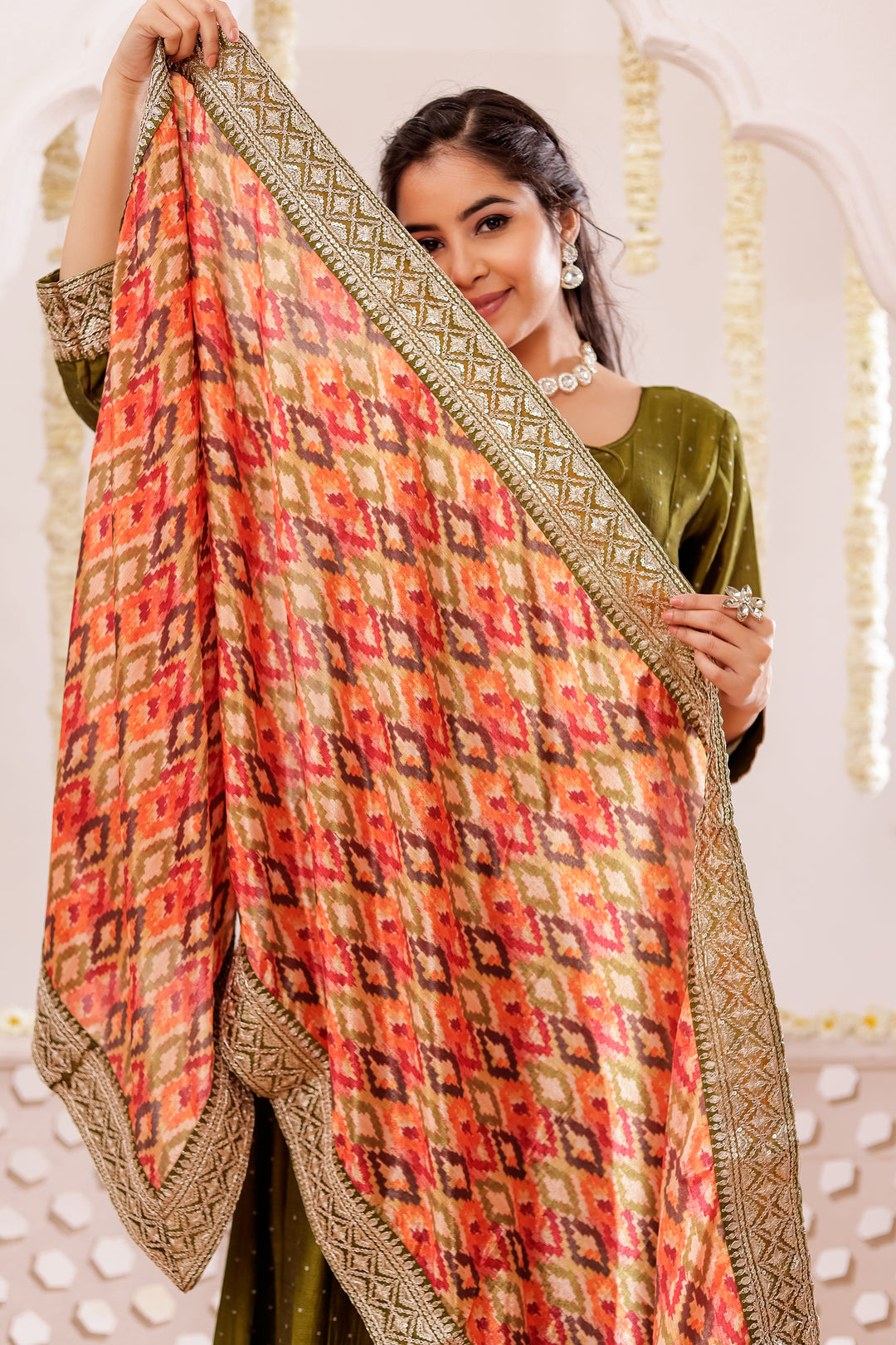 Mehndi Green Vichitra Silk Anarkali Suit