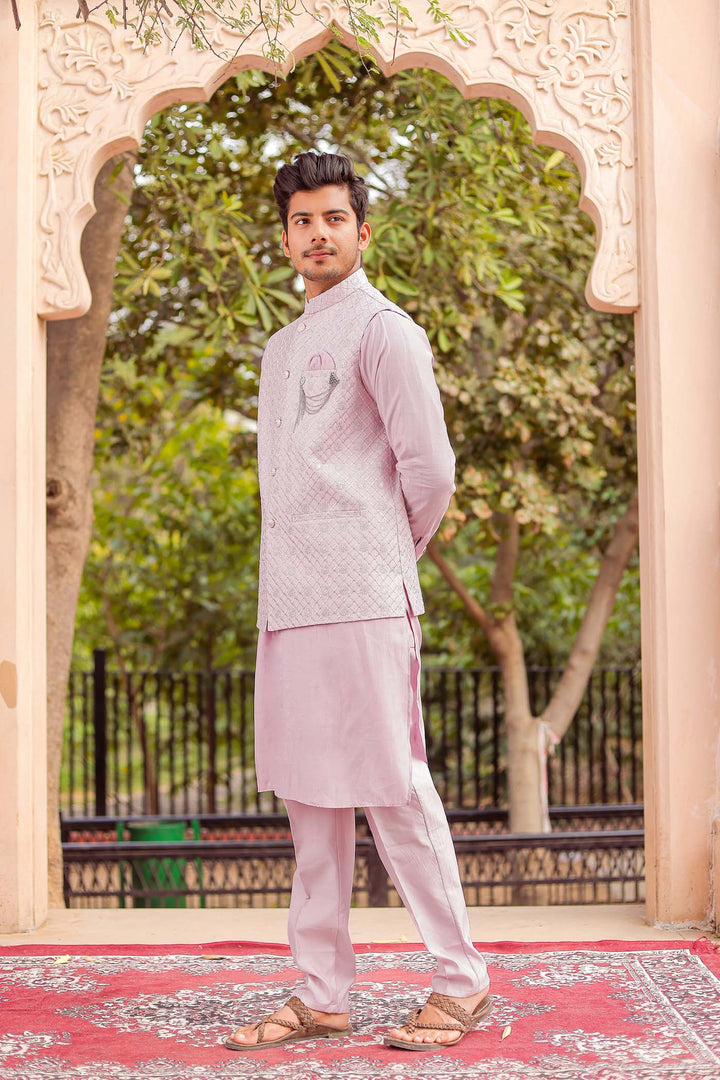 Lilac Soft Silk Jacket And Kurta Suit