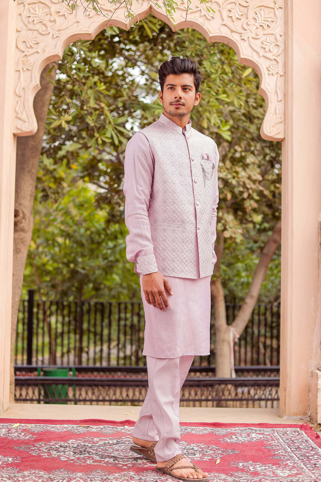 Lilac Soft Silk Jacket And Kurta Suit