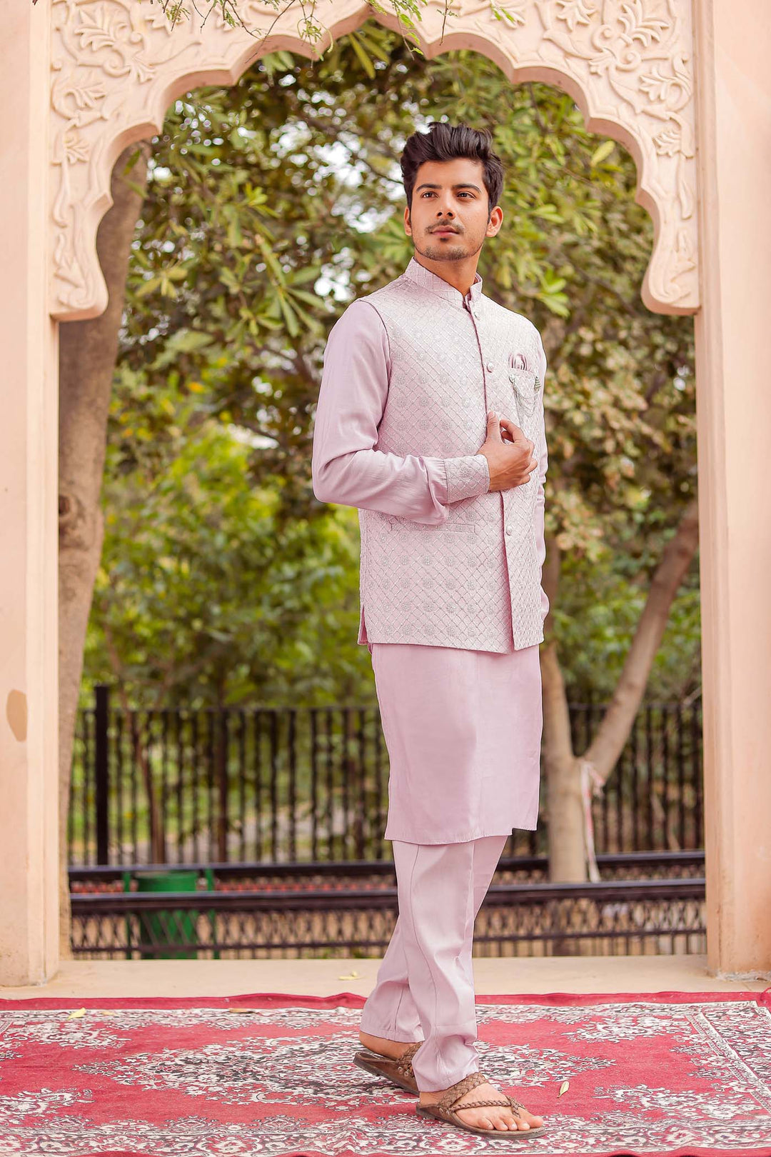 Lilac Soft Silk Jacket And Kurta Suit