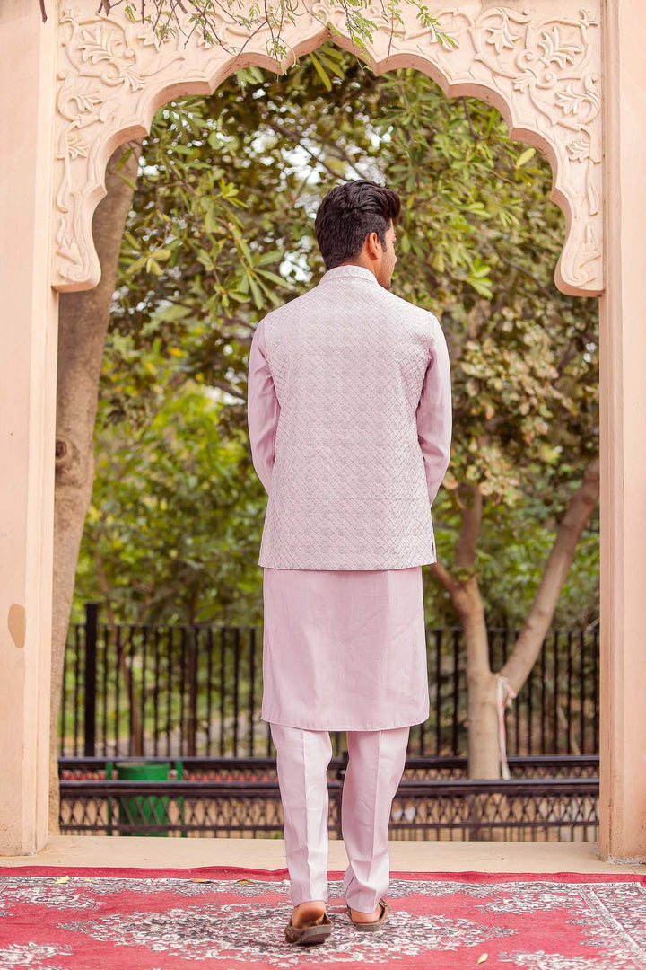 Lilac Soft Silk Jacket And Kurta Suit