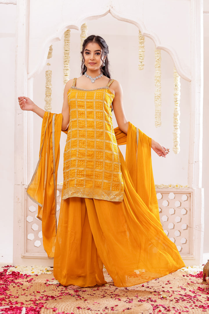 Mustard Georgette Bandhani Sharara