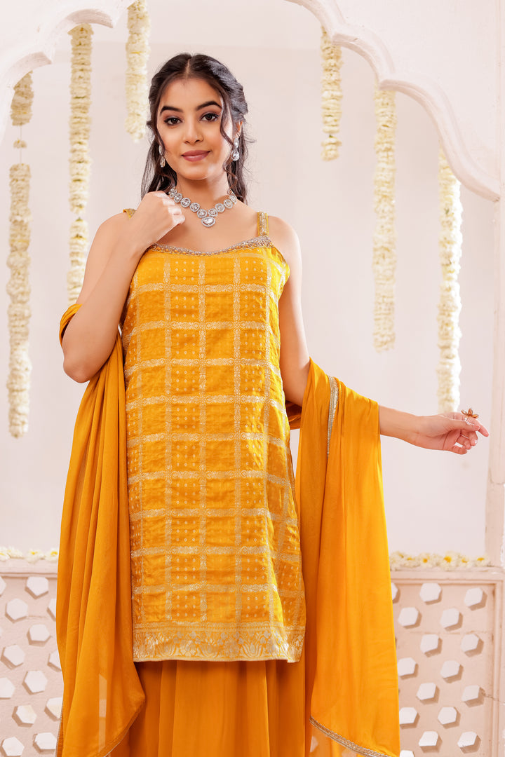 Mustard Georgette Bandhani Sharara