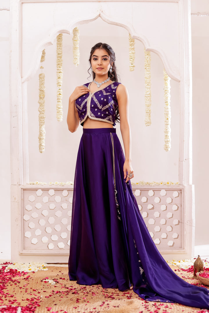 Purple Vichitra Silk Lengha Choli