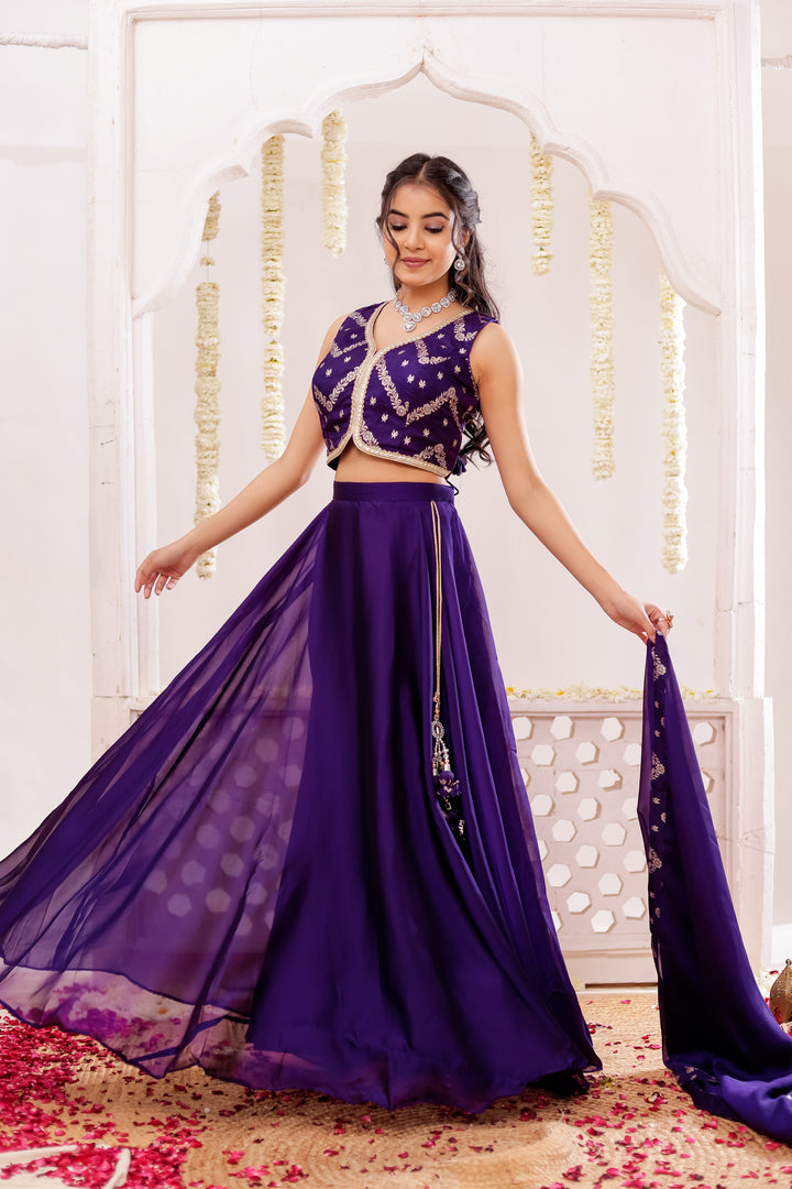 Purple Vichitra Silk Lengha Choli
