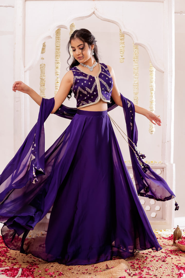 Purple Vichitra Silk Lengha Choli