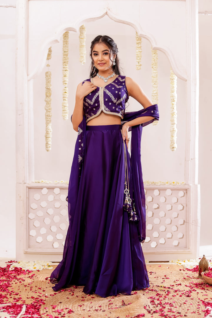 Purple Vichitra Silk Lengha Choli