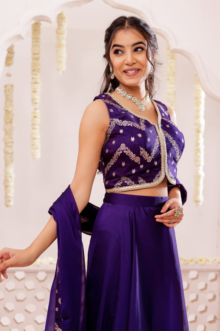 Purple Vichitra Silk Lengha Choli