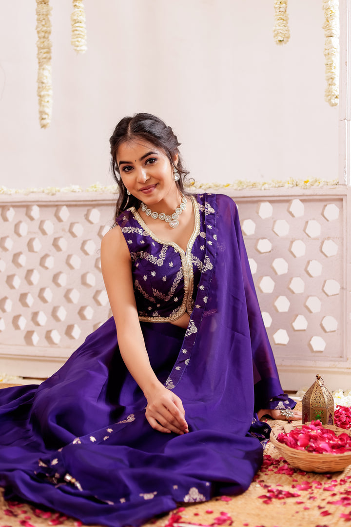 Purple Vichitra Silk Lengha Choli
