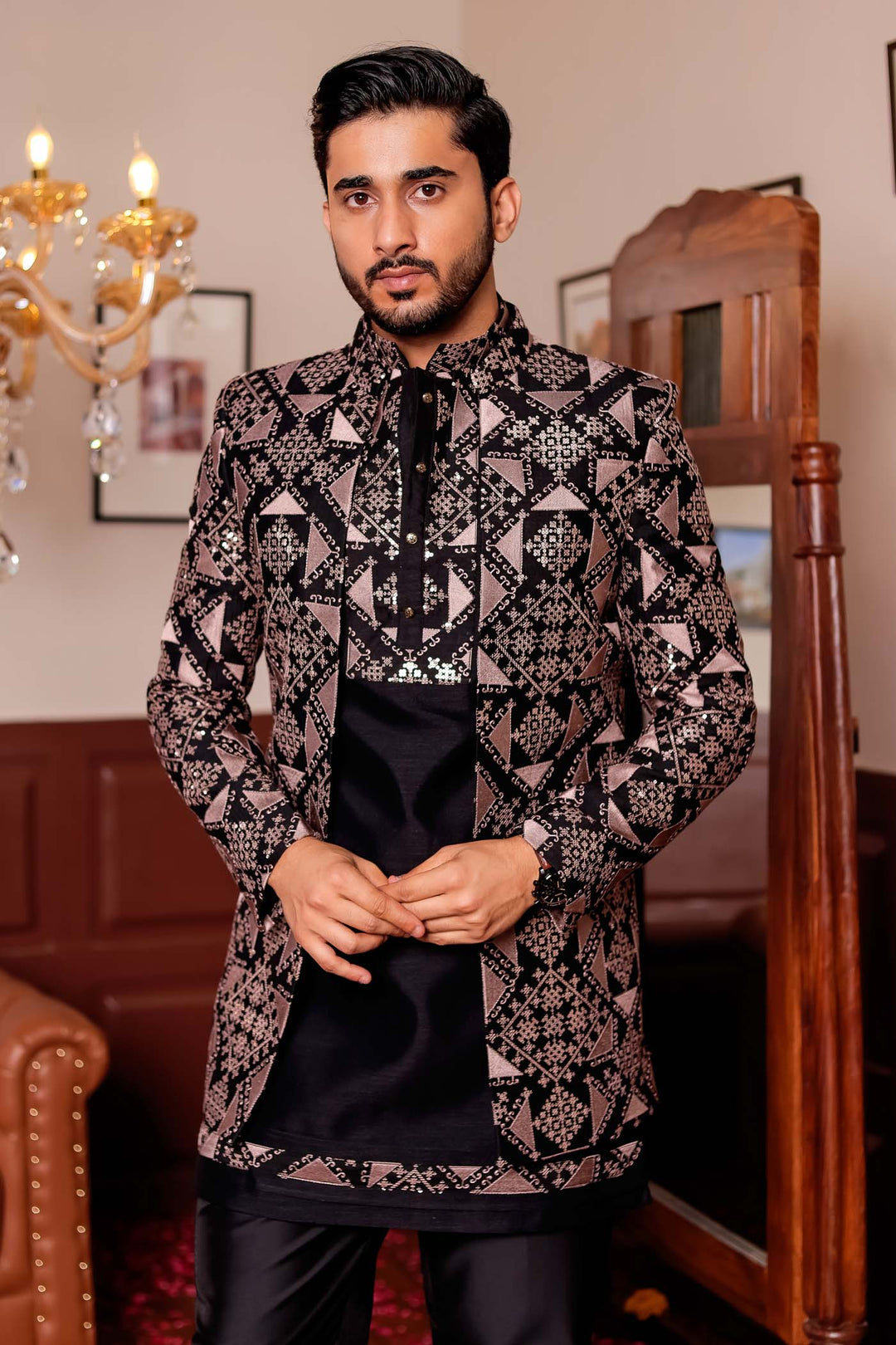 Black Open Jacket Style Indo-western Suit with – Ladlee Direct