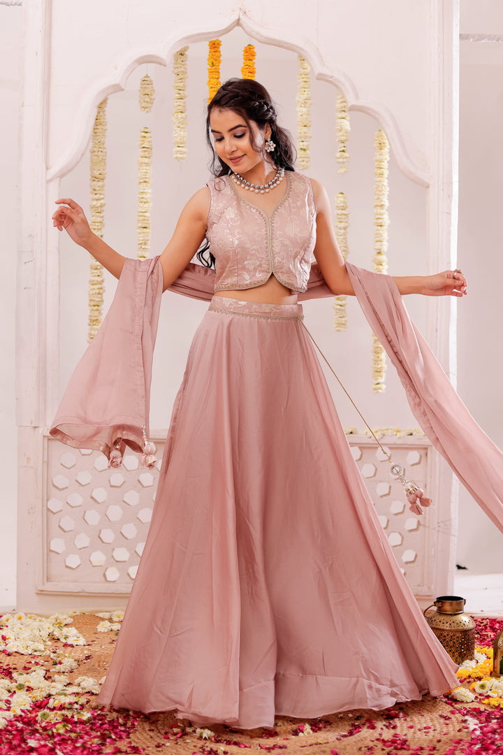 Salmon colour  Vichitra Silk Lengha Choli (Copy)
