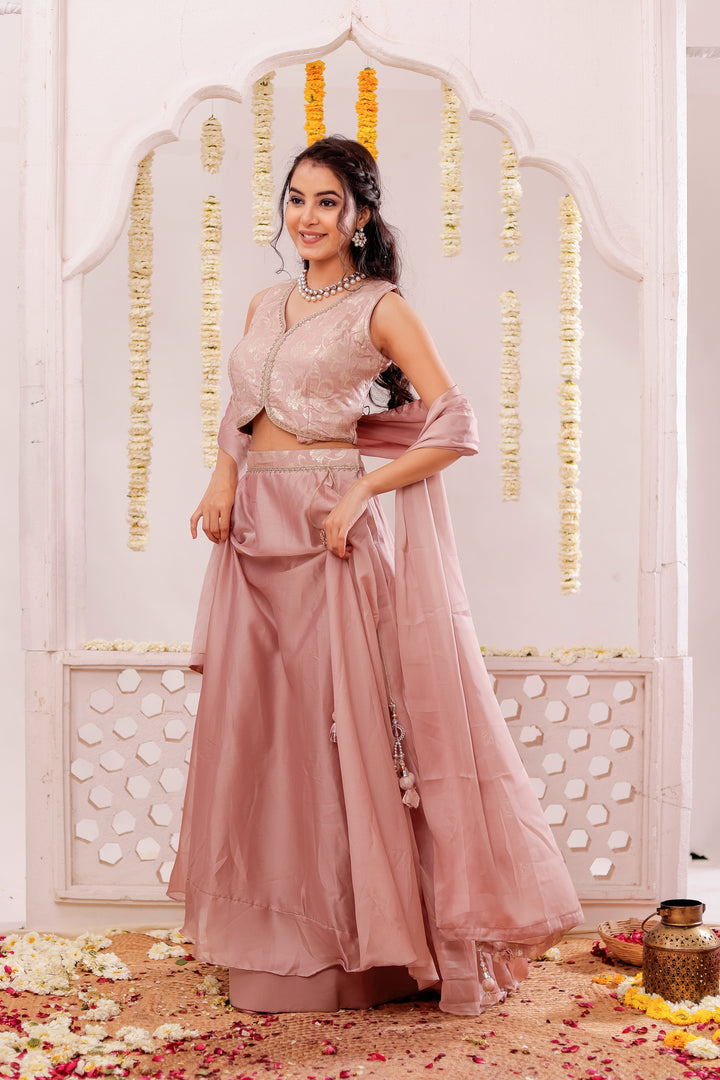 Salmon colour  Vichitra Silk Lengha Choli (Copy)
