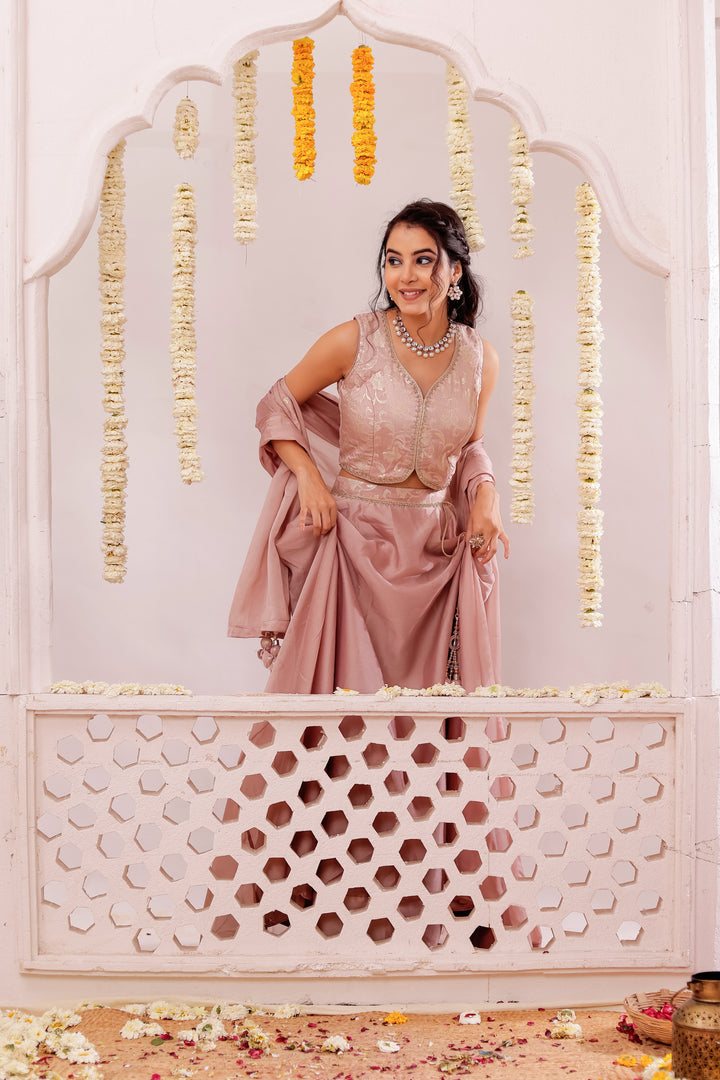 Salmon colour  Vichitra Silk Lengha Choli (Copy)