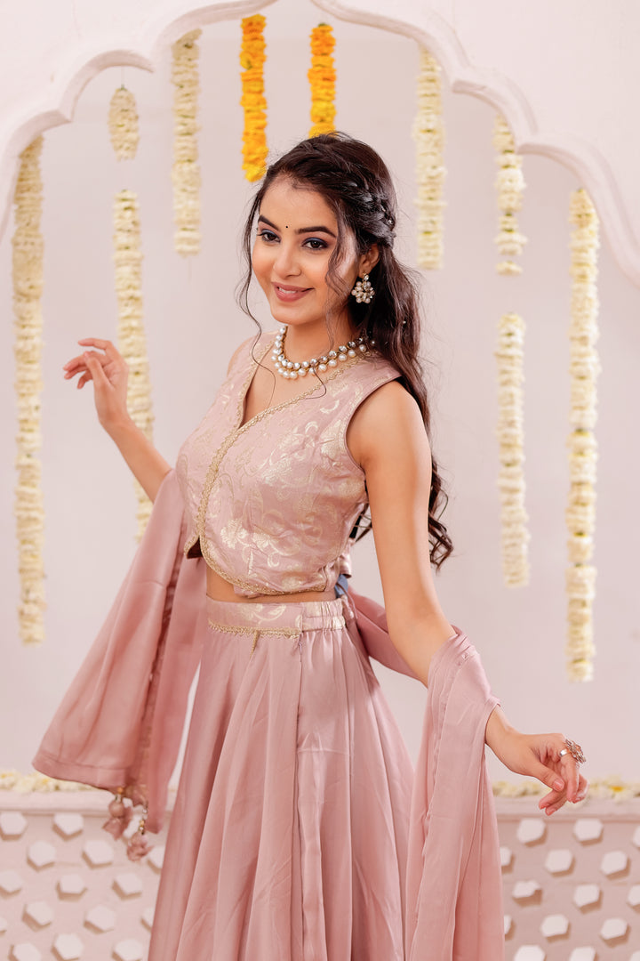 Salmon colour  Vichitra Silk Lengha Choli (Copy)